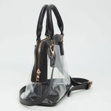 Faux Leather Trim Transparent Structured Top Handle Handbag / Crossbody Bag