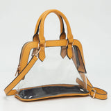 Faux Leather Trim Transparent Structured Top Handle Handbag / Crossbody Bag