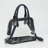 Faux Leather Trim Transparent Structured Top Handle Handbag / Crossbody Bag