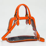 Faux Leather Trim Transparent Structured Top Handle Handbag / Crossbody Bag