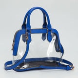 Faux Leather Trim Transparent Structured Top Handle Handbag / Crossbody Bag