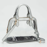 Faux Leather Trim Transparent Structured Top Handle Handbag / Crossbody Bag