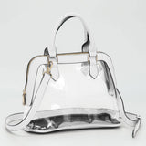 Faux Leather Trim Transparent Structured Top Handle Handbag / Crossbody Bag
