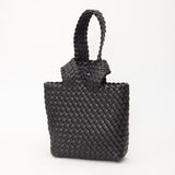 Faux Leather Basket Weave Knotted Handle Handbag