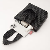 Faux Leather Basket Weave Knotted Handle Handbag