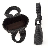 Faux Leather Basket Weave Knotted Handle Handbag