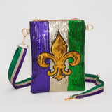 Women's Fleur de Lis Mardi Gras Sequin Crossbody Bag