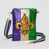 Women's Fleur de Lis Mardi Gras Sequin Crossbody Bag