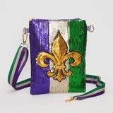 Women's Fleur de Lis Mardi Gras Sequin Crossbody Bag