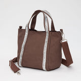 Rhinestone Embellished Strap Accent Mini Canvas Tote Bag / Crossbody Bag