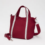 Rhinestone Embellished Strap Accent Mini Canvas Tote Bag / Crossbody Bag