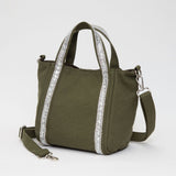 Rhinestone Embellished Strap Accent Mini Canvas Tote Bag / Crossbody Bag