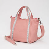 Rhinestone Embellished Strap Accent Mini Canvas Tote Bag / Crossbody Bag