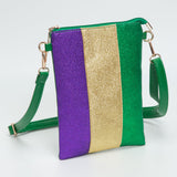 Women's Glittered Vertical Strip Mardi Gras Flat Mini Crossbody Bag
