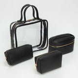 4PCS - Transparent Faux Leather Travel Cosmetic Bag Set