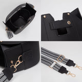 Faux Leather Functional Tumbler Crossbody Bucket Bag