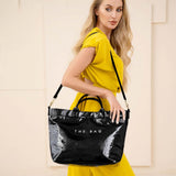 THE BAG Message Print Solid Clear Finish Tote Crossbody Bag