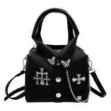 Faux Leather Studded Cross Mini Jacket Crossbody Bag