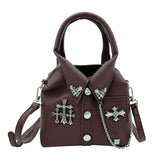 Faux Leather Studded Cross Mini Jacket Crossbody Bag