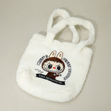 Monster Bunny Character Embroidered Faux Fur Plush Tote Bag