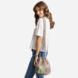 Boho Woven Tassel Bucket Shoulder Bag / Crossbody Bag
