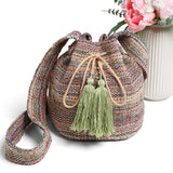Boho Woven Tassel Bucket Shoulder Bag / Crossbody Bag