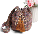Boho Woven Tassel Bucket Shoulder Bag / Crossbody Bag