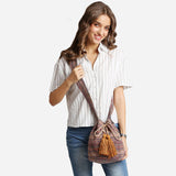 Boho Woven Tassel Bucket Shoulder Bag / Crossbody Bag