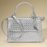 Faux Leather Woven Structured Top Handle Handbag Crossbody Bag