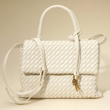Faux Leather Woven Structured Top Handle Handbag Crossbody Bag