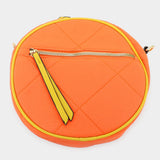 Quilted Solid Round Crossbody Bag