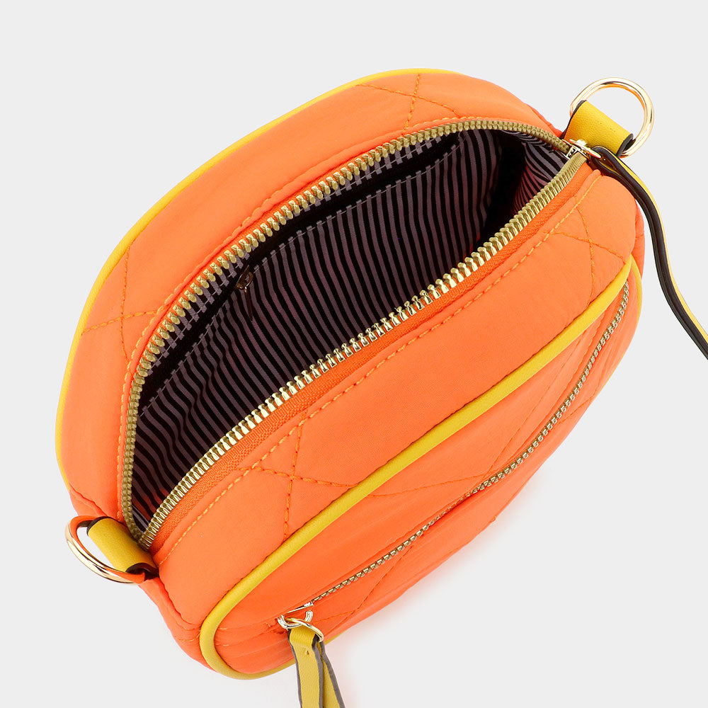 Quilted Solid Round Crossbody Bag