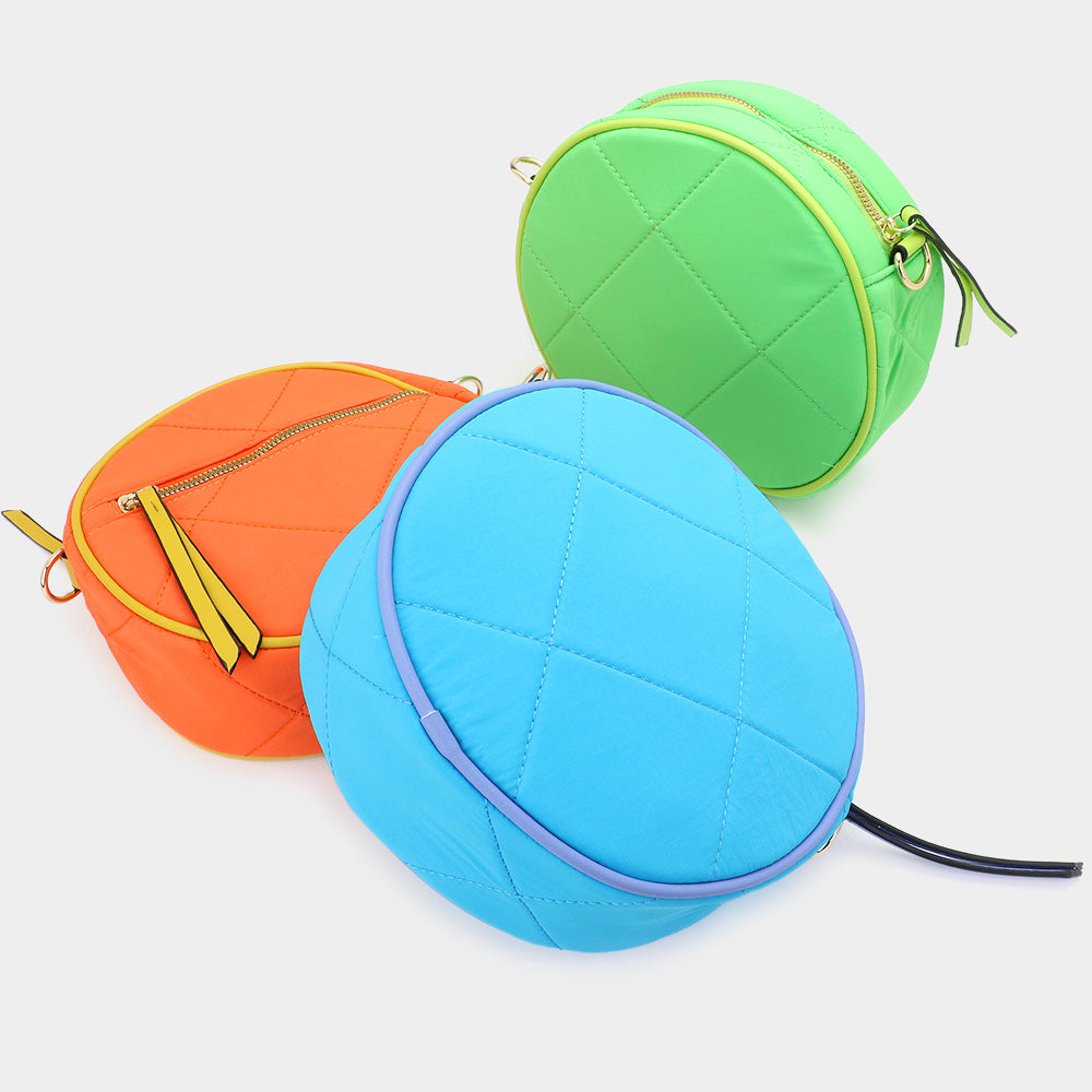 Quilted Solid Round Crossbody Bag