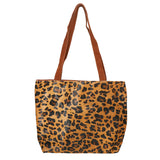 Genuine Calf Hair Leopard Pattern Print Shoulder Tote Bag