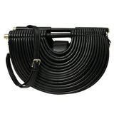 Faux Leather Unique Half Moon Structured Handbag Crossbody Bag