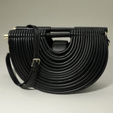 Faux Leather Unique Half Moon Structured Handbag Crossbody Bag