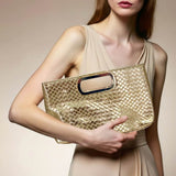 Faux Leather Braided Evening Clutch Crossbody Bag