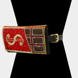 Women's Bling Dollar Sign Chocolate Fanny Pack / Belt / Crossbody Bag
