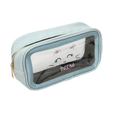 Meow Cat Face Printed Transparent Travel Cosmetic Pouch Bag