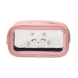 Meow Cat Face Printed Transparent Travel Cosmetic Pouch Bag