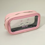 Meow Cat Face Printed Transparent Travel Cosmetic Pouch Bag