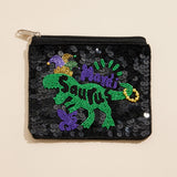Mardi Gras Saurus Sequin Seed Beaded Mini Pouch Bag