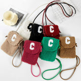 C Initial Monogram Sherpa Crossbody Cellphone Bag