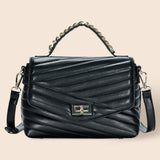 Line Detailed Faux Leather Tote Crossbody Bag