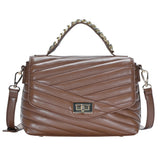Line Detailed Faux Leather Tote Crossbody Bag