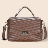Line Detailed Faux Leather Tote Crossbody Bag