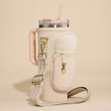 Solid Tumbler Carrier Holder Chevron Pattern Strap Crossbody Bag