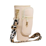 Solid Tumbler Carrier Holder Leopard Pattern Strap Crossbody Bag