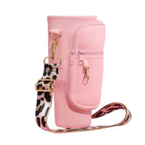 Solid Tumbler Carrier Holder Leopard Pattern Strap Crossbody Bag