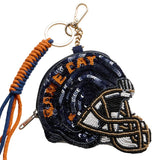 AUBURN GAME DAY Football Helmet Sequin Seed Beaded Knot Keychain Mini Pouch Bag
